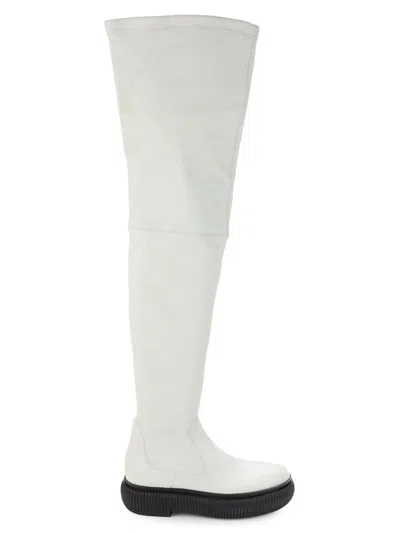 Lanvin Women's Thigh High Leather Boots In White