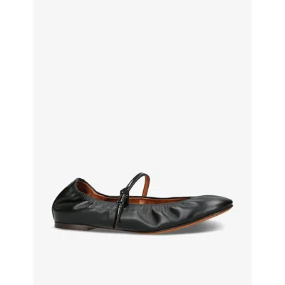 Lanvin Womens Black Branded Round-toe Leather Ballet Flats