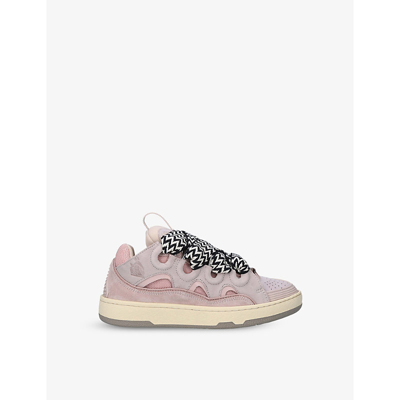 Lanvin Curb Lace-up Leather, Suede And Mesh Low-top Trainers In Pink