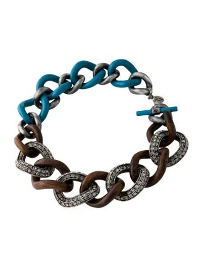 Pre-owned Lanvin Wood, Resin & Crystal Chain Necklace, 18"