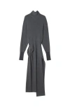 Lanvin Knee Length Dress With Turtleneck And Side Slit In Gray