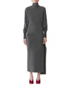 Lanvin Embellished Draped Wool-blend Turtleneck Midi Dress In Gray