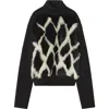 Lanvin Wool And Leather Intarsia Turtleneck Sweater In Black