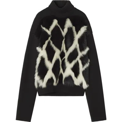 LANVIN LANVIN WOOL AND LEATHER INTARSIA TURTLENECK SWEATER
