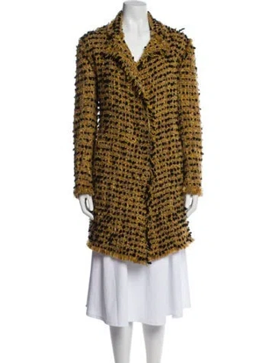 Pre-owned Lanvin Wool Animal Print Faux Fur Coat In Brown