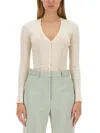 Lanvin Ribbed V-neck Cardigan In White