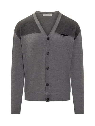 Lanvin Wool Cardigan With Unique Stitch Details In Gray