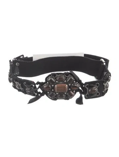 Pre-owned Lanvin Wool Crystal Embellishments Waist Belt In Black