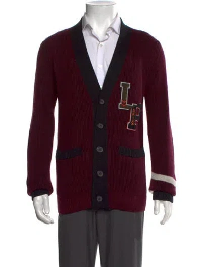 Pre-owned Lanvin Wool Graphic Print Cardigan In Burgundy