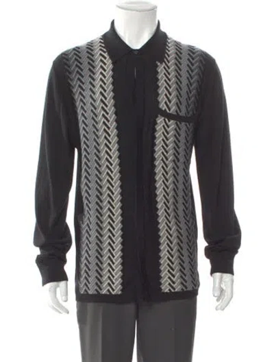 Pre-owned Lanvin Wool Graphic Print Polo Sweater In Black