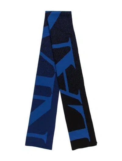 Pre-owned Lanvin Wool Graphic Print Scarf In Black/blue