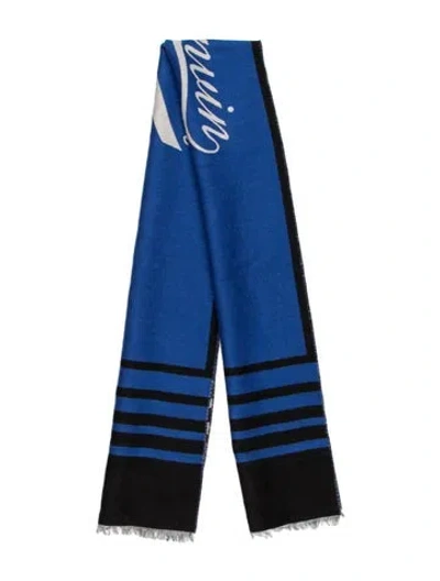 Pre-owned Lanvin Wool Graphic Print Scarf In Blue