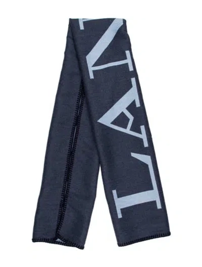 Pre-owned Lanvin Wool Graphic Print Scarf In Blue
