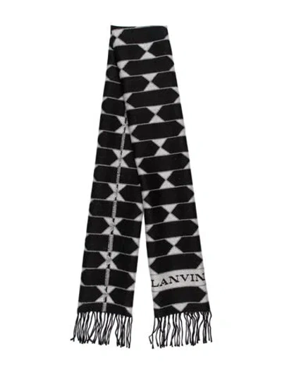 Pre-owned Lanvin Wool Graphic Print Scarf In Grey