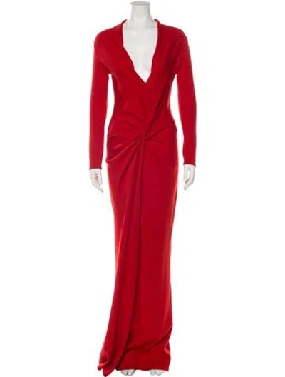 Pre-owned Lanvin Wool Long Dress In Red