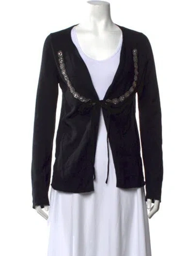 Pre-owned Lanvin Wool Open Front Sweater In Black