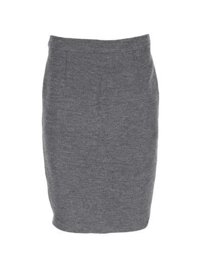 Pre-owned Lanvin Wool Pencil Midi Skirt In Gray