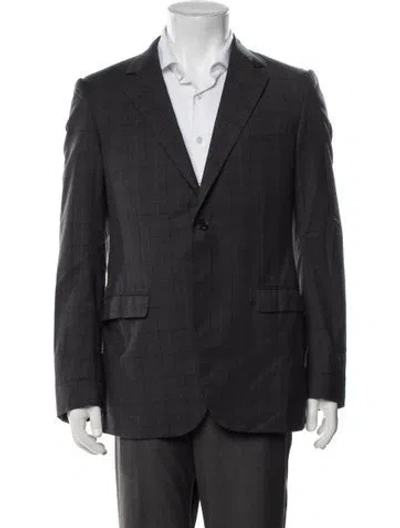 Pre-owned Lanvin Wool Plaid Print Blazer In Grey