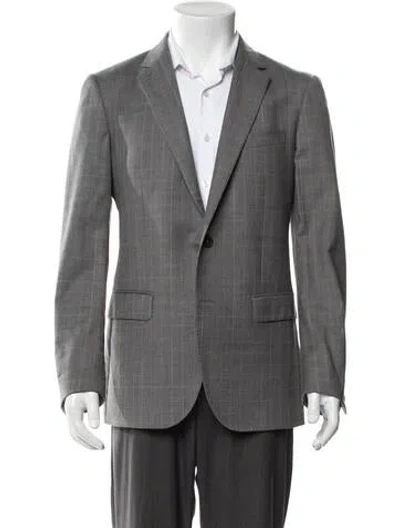 Pre-owned Lanvin Wool Plaid Print Blazer In Grey
