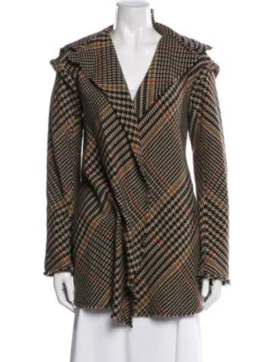Pre-owned Lanvin Wool Plaid Print Coat In Black