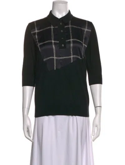 Pre-owned Lanvin Wool Plaid Print Polo In Black