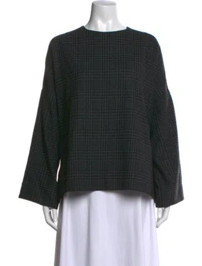 Pre-owned Lanvin Wool Plaid Print Top In Grey