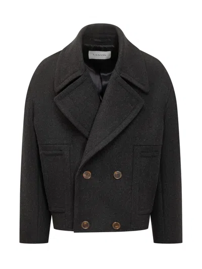 Lanvin Wool Plated Mini Short Jacket In Black