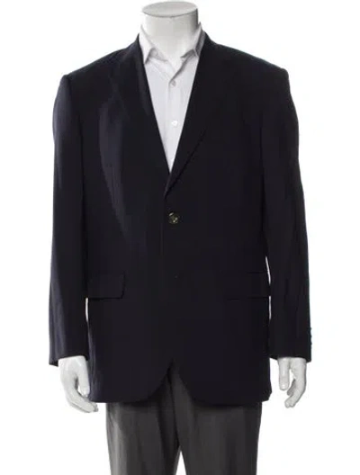 Pre-owned Lanvin Wool Raw-edge Trim Blazer In Blue