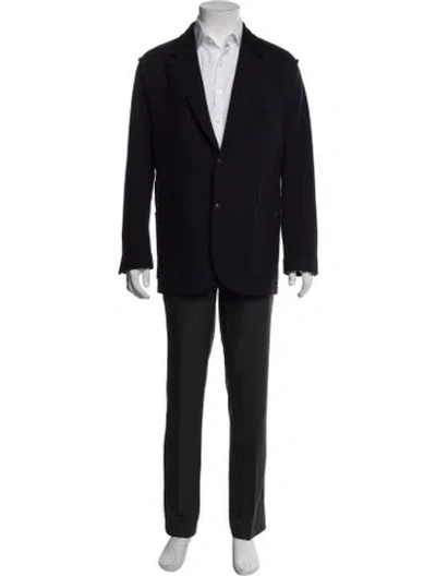 Pre-owned Lanvin Wool Raw-edge Trim Blazer In Blue