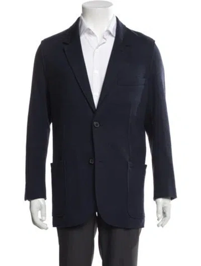 Pre-owned Lanvin Wool Raw-edge Trim Blazer In Blue