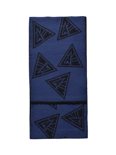 Lanvin Wool Scarf With Patterned Logo Design In Deep Indigo In Purple