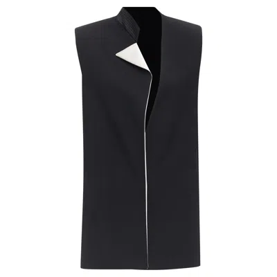 Lanvin Wool Silk Trimmed Padded Boxy Vest In Black