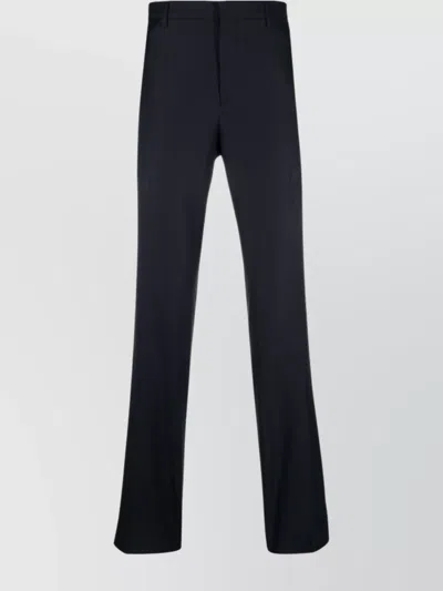 Lanvin Wool Straight Leg Trousers With Belt Loops In Blue