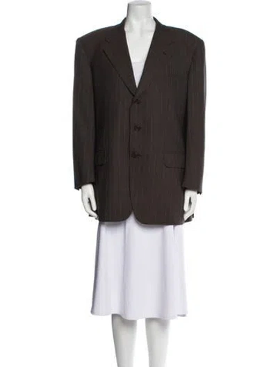 Pre-owned Lanvin Wool Striped Blazer In Brown