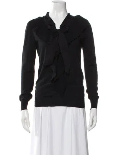 Pre-owned Lanvin Wool Tie Neck Blouse In Black