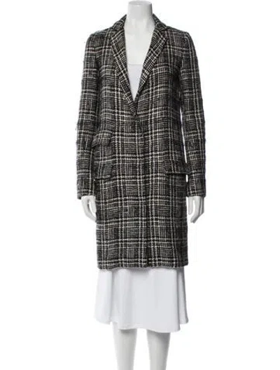Pre-owned Lanvin Wool Tweed Pattern Coat In Black
