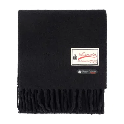 Lanvin Wool With Label Detail Scarf In Black
