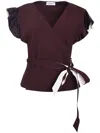 Lanvin Red Wrap Blouse With Flutter Sleeves In Red