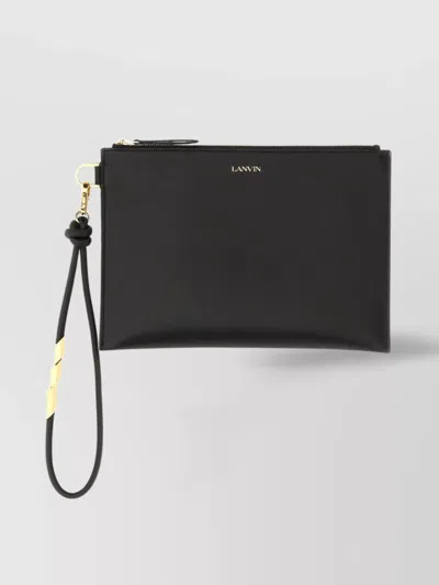 Lanvin Wrist Strap Leather Clutch In Black