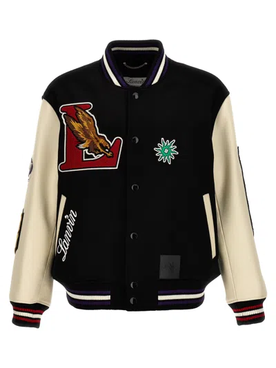 Lanvin Wool Varsity Jacket W/ Leather Sleeves In Multi