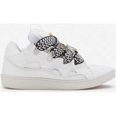Lanvin Curb Leather And Pins Trainers In White/black