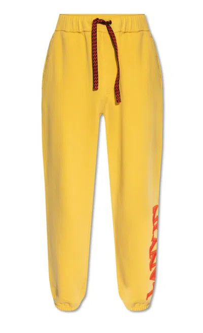 Lanvin X Future Logo Embroidered Drawstring Trousers In Yellow
