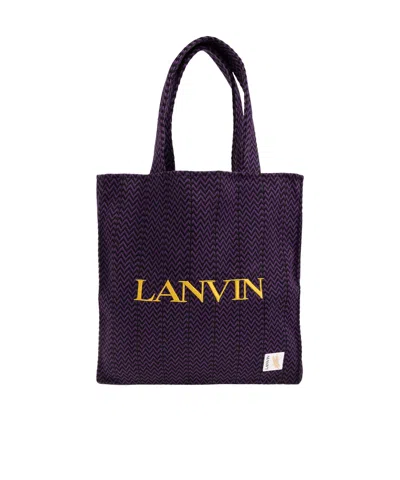 Lanvin X Future Logo Embroidered Interwoven Tote Bag In Black