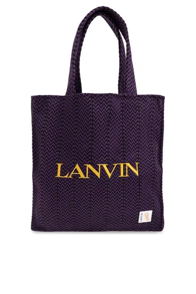 Lanvin X Future Logo Embroidered Interwoven Tote Bag In Purple