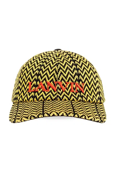 Lanvin Logo-embroidered Chevron-woven Cap In Black/yellow