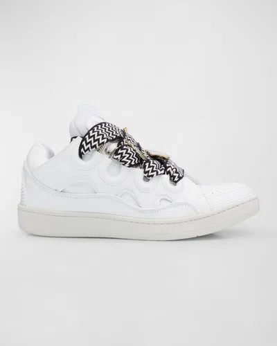 Lanvin X Future Men's Curb Leather Low-top Sneakers In White