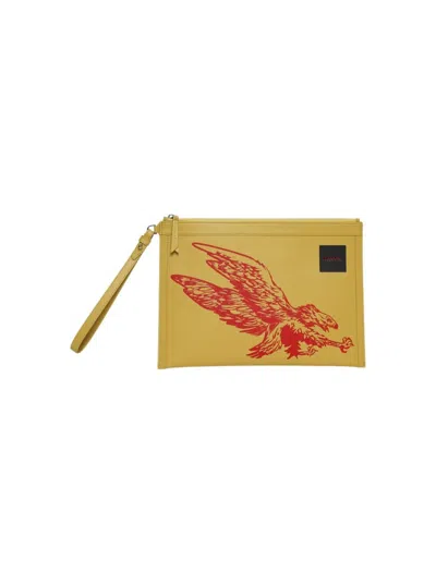 Lanvin X Future Zipped Flat Pouch With Eagle Print In Neutral