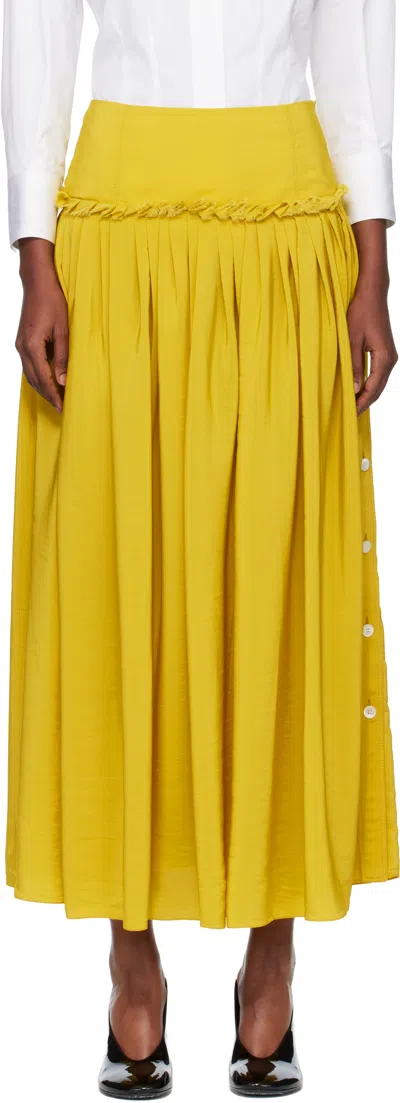 Lanvin Yellow Basque Charmeuse Midi Skirt In White
