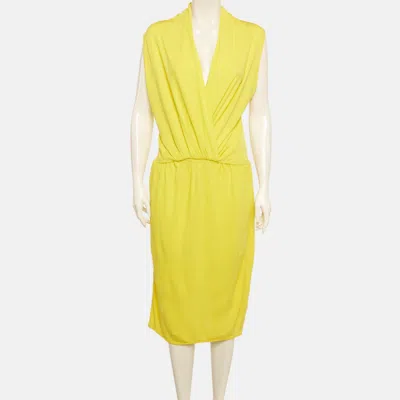 Lanvin Yellow Jersey V-neck Midi Dress