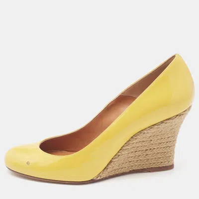Lanvin Yellow Patent Leather Wedge Pumps In Multi